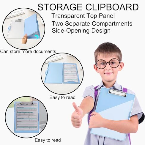 Clipboard with Storage,Cleaview Clip Boards 8.5x11,with 2 Storage Case, Heavy Duty Clear Visible Top Panel Storage Clipboards,Side Opening Nursing High Capacity Clipboard Folder,Office Supplie(Black) in Saudi Arabia