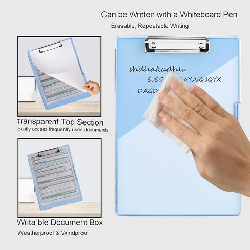 Clipboard with Storage,Cleaview Clip Boards 8.5x11,with 2 Storage Case, Heavy Duty Clear Visible Top Panel Storage Clipboards,Side Opening Nursing High Capacity Clipboard Folder,Office Supplie(Black) in Saudi Arabia