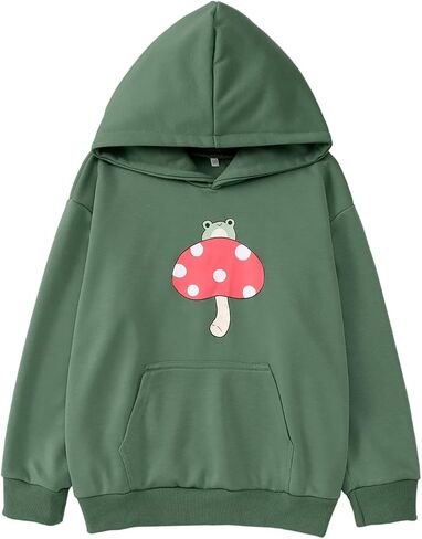 Girls Hoodie Kawaii Frog Sweatshirt Cute Mushroom Long Sleeve Fleece Oversize Pullover Tops Kids Aesthetic Clothes in Kuwait