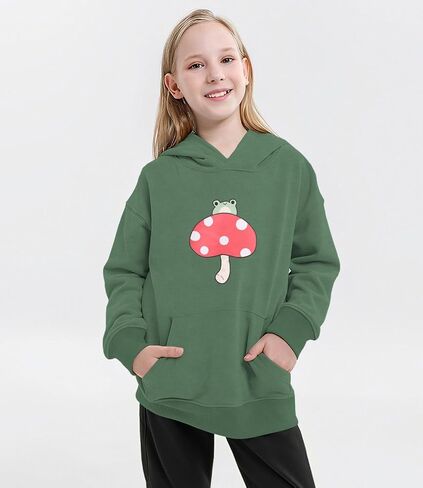 Girls Hoodie Kawaii Frog Sweatshirt Cute Mushroom Long Sleeve Fleece Oversize Pullover Tops Kids Aesthetic Clothes in Kuwait