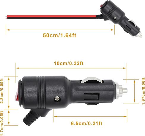 12V Fused Cigarette Lighter Male Plug with On Off Switch and 13AWG Leads 6.5FT,Replacement Car Cigarette Lighter Power Plug with 15A Fuse and LED Indicator(2M) in Saudi Arabia