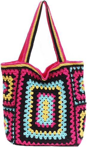 Knitted Shouder Bags for Women Crochet Handbag Colorful Summer Totes Oversized Woven Top Handle Purse in Saudi Arabia