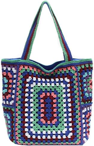 Knitted Shouder Bags for Women Crochet Handbag Colorful Summer Totes Oversized Woven Top Handle Purse in Saudi Arabia
