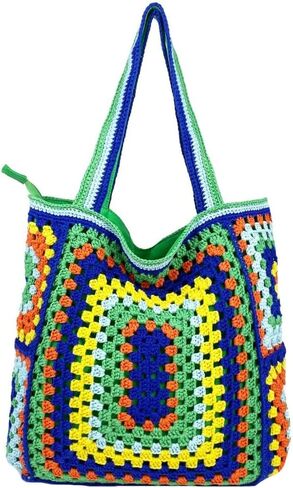 Knitted Shouder Bags for Women Crochet Handbag Colorful Summer Totes Oversized Woven Top Handle Purse in Saudi Arabia