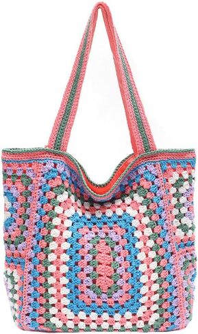 Knitted Shouder Bags for Women Crochet Handbag Colorful Summer Totes Oversized Woven Top Handle Purse in Saudi Arabia