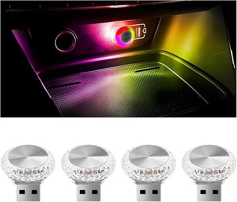 4PCS USB LED Car Interior Atmosphere Lamp, Mini Portable Night Light, Plug-in USB Automotive Ambient Decoration Lighting Kit, Auto Accessories Universal for SUV, Truck, RV（Constant/Ice Blue） in Kuwait