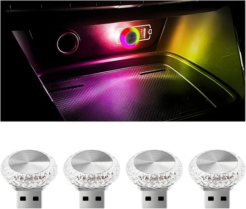 4PCS USB LED Car Interior Atmosphere Lamp, Mini Portable Night Light, Plug-in USB Automotive Ambient Decoration Lighting Kit, Auto Accessories Universal for SUV, Truck, RV（Constant/Ice Blue） in Kuwait