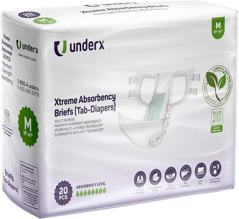 UnderX Disposable Tabbed Briefs - Xtreme Absorbency Incontinence Underwear, Superior Fit with X-Large 80 Count in Saudi Arabia