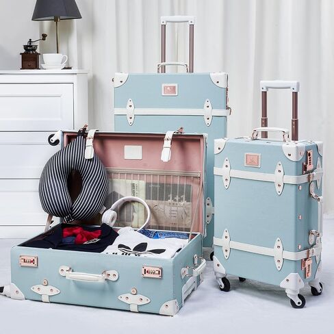 Unitravel Vintage Suitcase Set for Women, 3 Piece PU Leather Retro Luggage Sets, Hardside Spinner Travel Trunk with Combo Lock, 20''/24''/28'', Leopard in Saudi Arabia