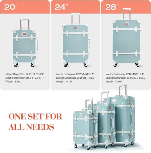 Unitravel Vintage Suitcase Set for Women, 3 Piece PU Leather Retro Luggage Sets, Hardside Spinner Travel Trunk with Combo Lock, 20''/24''/28'', Leopard in Saudi Arabia