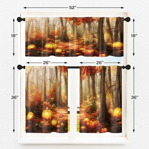 Arttown Halloween Black Cat Pumpkins Kitchen Window Curtains and Valances Set 36 Inch, Vintage Short Tier Curtain for Cafe Living Room Bathroom, Halloween Cute 3 Pieces Set Kitchen Decor in Saudi Arabia