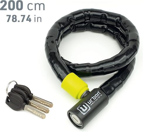قفل كابل Phyton Urban UR5100، كابل فولاذي مقوى مع درع مفصلي مرن للغاية، قفل أمان عالي، كابل مدرع مضاد للسرقة للدراجات النارية، الدراجة الكهربائية، سكوتر، 100 سم / 3.3 قدم in Kuwait