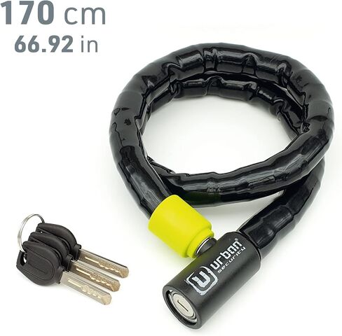 قفل كابل Phyton Urban UR5100، كابل فولاذي مقوى مع درع مفصلي مرن للغاية، قفل أمان عالي، كابل مدرع مضاد للسرقة للدراجات النارية، الدراجة الكهربائية، سكوتر، 100 سم / 3.3 قدم in Kuwait