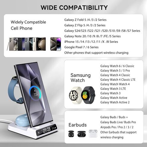 Wireless Charger for Samsung S25 with Clock 3 in 1 Android Charging Station in Kuwait