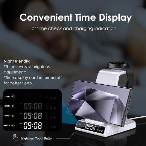 Wireless Charger for Samsung S25 with Clock 3 in 1 Android Charging Station in Kuwait
