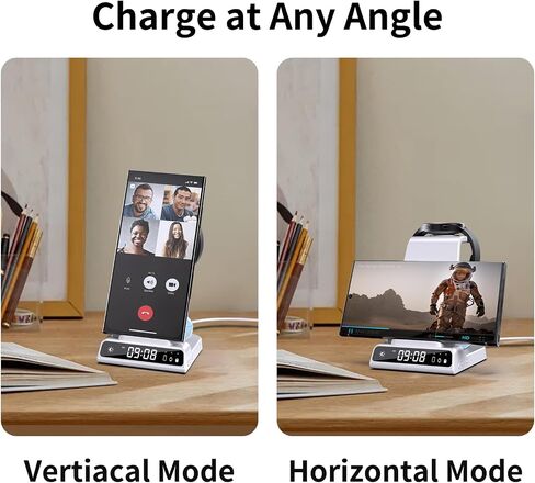 Wireless Charger for Samsung S25 with Clock 3 in 1 Android Charging Station in Kuwait