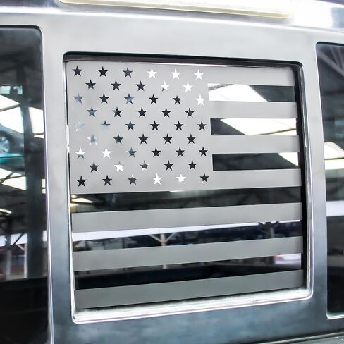 Fits Ford F150 F250 F350 2004-2024 Rear Middle Back Sliding Window American US Flag Vinyl Decal Matte Black Exterior Accessories in Kuwait