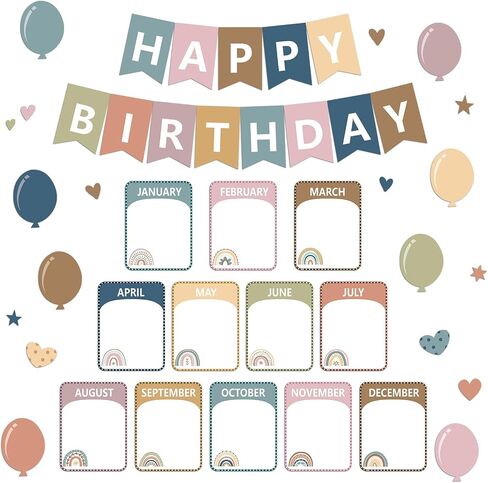 Happy Birthday Bulletin Board Decoration Boho Classroom Birthday Bulletin Board Cutouts Happy Birthday Chart Poster Calendar for Wall Chalkboard Classroom Themes Decoration Favor in Kuwait