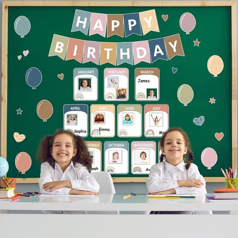 Happy Birthday Bulletin Board Decoration Boho Classroom Birthday Bulletin Board Cutouts Happy Birthday Chart Poster Calendar for Wall Chalkboard Classroom Themes Decoration Favor in Kuwait