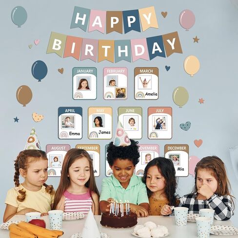 Happy Birthday Bulletin Board Decoration Boho Classroom Birthday Bulletin Board Cutouts Happy Birthday Chart Poster Calendar for Wall Chalkboard Classroom Themes Decoration Favor in Kuwait