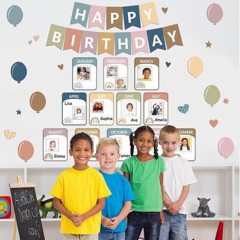 Happy Birthday Bulletin Board Decoration Boho Classroom Birthday Bulletin Board Cutouts Happy Birthday Chart Poster Calendar for Wall Chalkboard Classroom Themes Decoration Favor in Kuwait