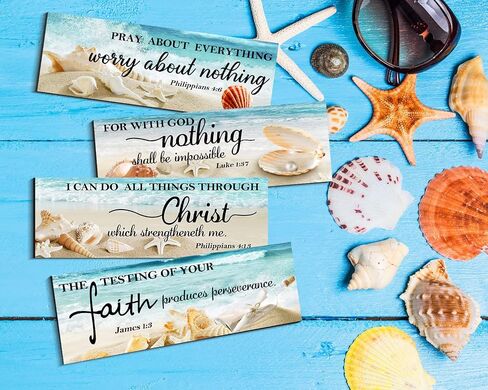 4 Pieces Bible Verses Wall Decor, Ocean Beach Theme Room Decor,Religious Art Wall Decor, Christian Wall Art Wooden Sign for Bathroom Washroom Bedroom (4.7 X 13.7 Inch, Faith) in Saudi Arabia
