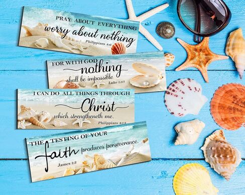 4 قطع من آيات الكتاب المقدس لتزيين الحائط، ديكور غرفة على شكل شاطئ المحيط، ديكور جداري فني ديني، لافتة خشبية فنية جدارية مسيحية لغرفة نوم الحمام (4.7 × 13.7 بوصة، الإيمان) in Kuwait