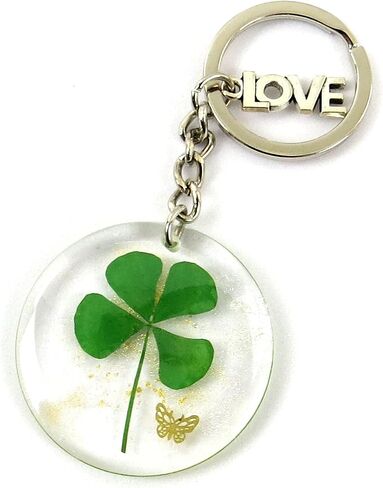 Real Lucky Green 4 Leaf Clovers Key Ring Four Leaf Clover Keychain for WomenGirl Boy Charms Keychain Accessories in Saudi Arabia