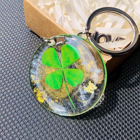 Real Lucky Green 4 Leaf Clovers Key Ring Four Leaf Clover Keychain for WomenGirl Boy Charms Keychain Accessories in Saudi Arabia