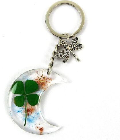 Real Lucky Green 4 Leaf Clovers Key Ring Four Leaf Clover Keychain for WomenGirl Boy Charms Keychain Accessories in Saudi Arabia