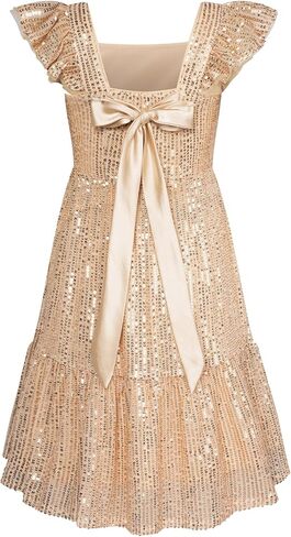 GRACE KARIN Girls Sequin Dress Flutter Sleeve A-Line Tie Back Sparkly Formal Party Dress for Girl 5-12Y in Saudi Arabia