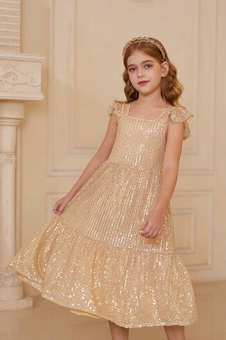 GRACE KARIN Girls Sequin Dress Flutter Sleeve A-Line Tie Back Sparkly Formal Party Dress for Girl 5-12Y in Saudi Arabia