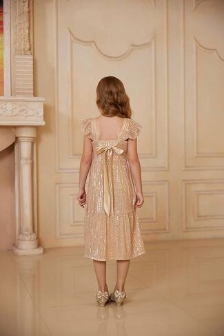 GRACE KARIN Girls Sequin Dress Flutter Sleeve A-Line Tie Back Sparkly Formal Party Dress for Girl 5-12Y in Saudi Arabia