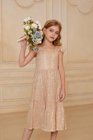 GRACE KARIN Girls Sequin Dress Flutter Sleeve A-Line Tie Back Sparkly Formal Party Dress for Girl 5-12Y in Saudi Arabia