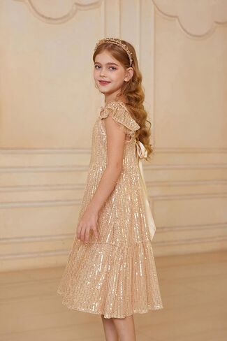 GRACE KARIN Girls Sequin Dress Flutter Sleeve A-Line Tie Back Sparkly Formal Party Dress for Girl 5-12Y in Saudi Arabia