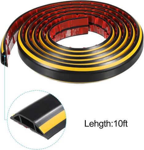 PATIKIL Floor Cord Cover Cable Protector Cable Raceway Hider 3.3ft Yellow Black Self Adhesive Extension Cable Management for Home Office 0.55" W x 0.28" H in Kuwait