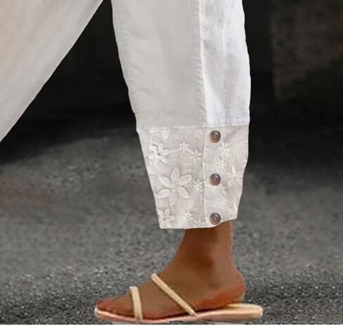 Womens Linen Pants with Pockets High Waist Comfy White Summer Pants Lightweight Loose Trousers in Saudi Arabia