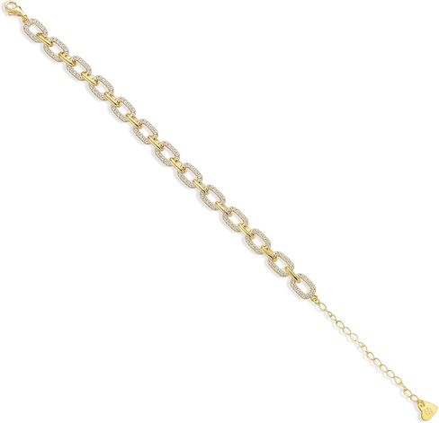 Gem Stone King 18K Yellow Gold Plated Silver Link Chain White Moissanite Bracelet For Women (1.47 Cttw, 6.6MM Width, Fully Adjustable Up to 8.25 Inch) in Saudi Arabia