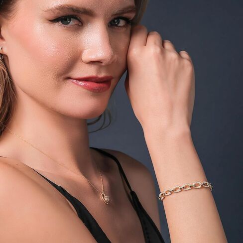 Gem Stone King 18K Yellow Gold Plated Silver Link Chain White Moissanite Bracelet For Women (1.47 Cttw, 6.6MM Width, Fully Adjustable Up to 8.25 Inch) in Saudi Arabia