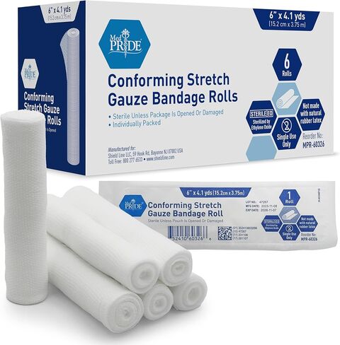 MED PRIDE Conforming Stretch Gauze Bandage Sterile Latex-Free Non-Adherent First Aid Wound Care Roll (2'' x 4.1 Yards) in Kuwait
