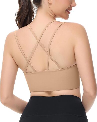 B/C Cup Criss Cross Longline Sports Bras Light Support Strappy Yoga Running Workout Bra in Saudi Arabia