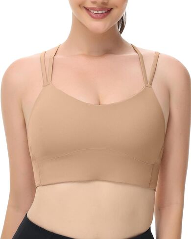 B/C Cup Criss Cross Longline Sports Bras Light Support Strappy Yoga Running Workout Bra in Saudi Arabia