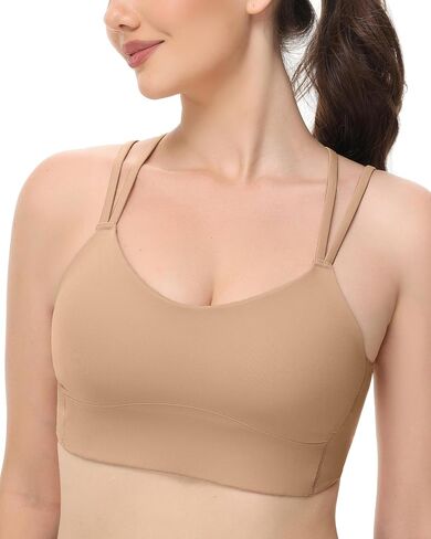 B/C Cup Criss Cross Longline Sports Bras Light Support Strappy Yoga Running Workout Bra in Saudi Arabia