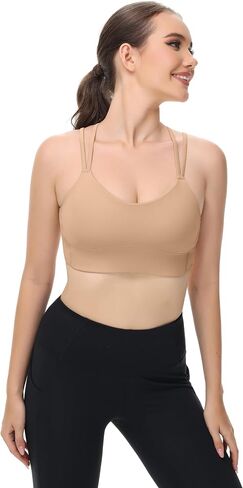 B/C Cup Criss Cross Longline Sports Bras Light Support Strappy Yoga Running Workout Bra in Saudi Arabia
