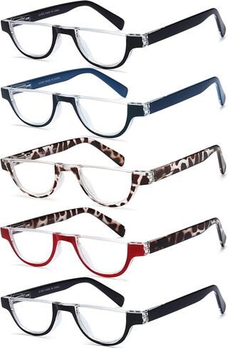 EYEURL Half Frame Reading Glasses for Women-5 Pack Blue Light Blocking Glasses Fashion Rimless Computer Readers for Women Anti UV Ray Eyeglasses with Spring Hinges,0.0 in Saudi Arabia