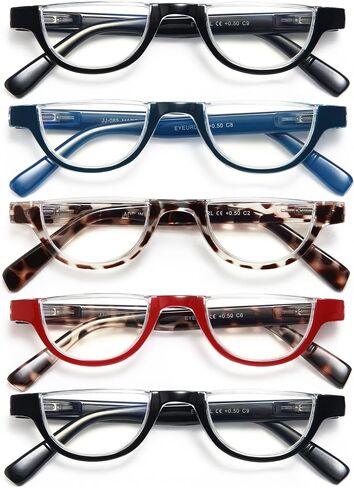 EYEURL Half Frame Reading Glasses for Women-5 Pack Blue Light Blocking Glasses Fashion Rimless Computer Readers for Women Anti UV Ray Eyeglasses with Spring Hinges,0.0 in Saudi Arabia