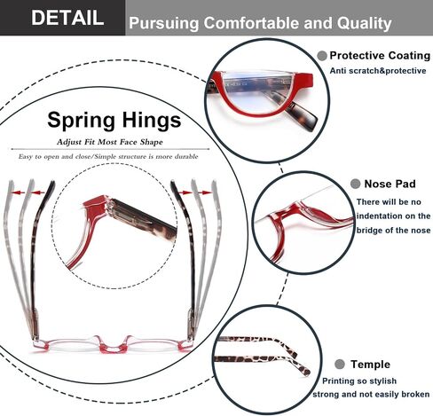 EYEURL Half Frame Reading Glasses for Women-5 Pack Blue Light Blocking Glasses Fashion Rimless Computer Readers for Women Anti UV Ray Eyeglasses with Spring Hinges,0.0 in Saudi Arabia
