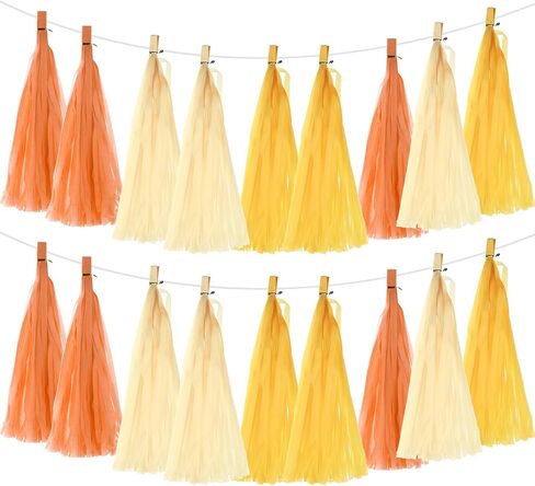 MECCANIXITY 30Pcs Light Yellow,Dark Yellow,White Tassel Garland Banner with Rope Tissue Paper Tassels Party DIY Kits for Anniversary Wedding Birthday Party in Saudi Arabia