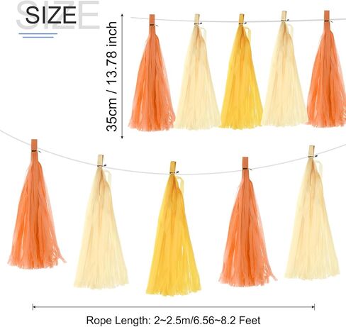 MECCANIXITY 30Pcs Light Yellow,Dark Yellow,White Tassel Garland Banner with Rope Tissue Paper Tassels Party DIY Kits for Anniversary Wedding Birthday Party in Saudi Arabia