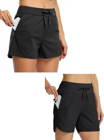 شورت رياضي للجري للنساء من Willit، شورت للتمرين والمشي لمسافات طويلة، أسود M in Kuwait